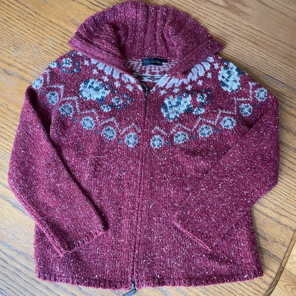 One in One Two-Way Zipper Wool Knit Jacket Size Small - Picture 1 of 12